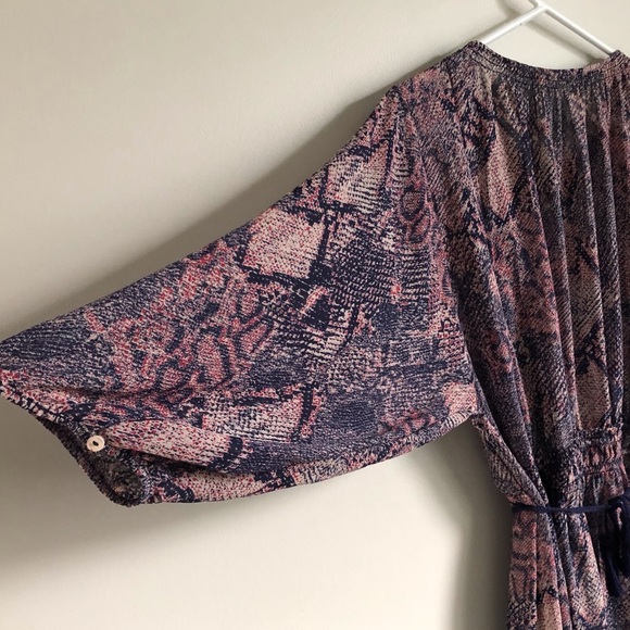 Anthro Floreat New Zharah Pink Python Snake Print Boho Tie Side Dress Small - Picture 7 of 12